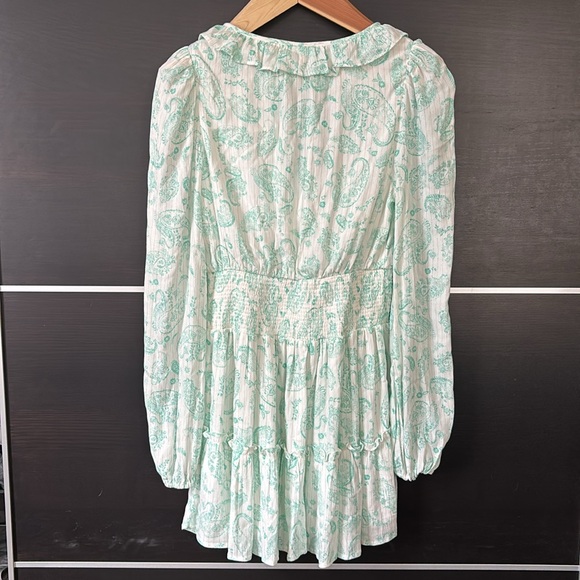 House of Harlow 1960 Paisley Print Long Sleeve Smocked Mini Dress - Picture 9 of 12